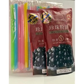 BOBA Black Tapioca Pearl Bubble Tea, 2 Pack (Each 8.8 OZ) + 1 Pack of 50 BOBA Straws (Variety Color)