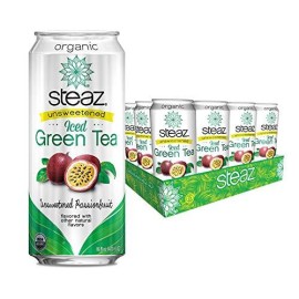 Steaz Organic Unsweetened Iced Green Tea, Passionfruit, 16 FL OZ (Pack of 12)
