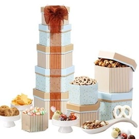 Broadway Basketeers Christmas Holiday Gift Tower Basket Filled with Chocolate Sweets Nuts