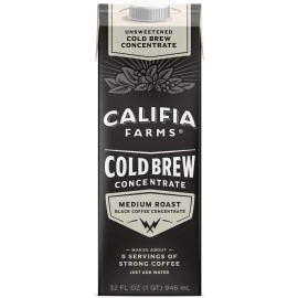califia Farms - Unsweetened cold Brew coffee concentrate, 32 Oz, 100% Arabica, Shelf Stable, Plant Based, Vegan, gluten Free, Non gMO, Sugar Free, Iced coffee