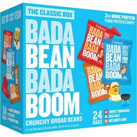 Bada Bean Bada Boom Plant-Based Protein, Gluten Free, Vegan, Crunchy Roasted Broad (Fava) Bean Snacks, 100 Calorie Packs, The Classic Box Variety Pack, 1 Ounce (24 Count)