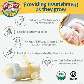 Earths Best Organic Baby Formula, Low Lactose Sensitivity Infant Formula with Iron, Non-GMO, Omega-3 DHA and Omega-6 ARA, 32 oz
