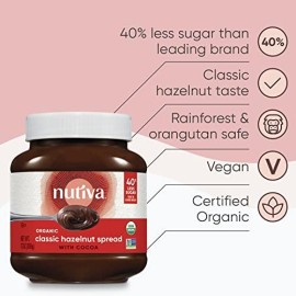 Nutiva Organic Vegan Hazelnut Spread, Classic Chocolate, 13 Oz, USDA Organic, Non-GMO, Fair Trade & Sustainably Sourced, Vegan & Gluten-Free, Plant-Based Spread with Less Sugar