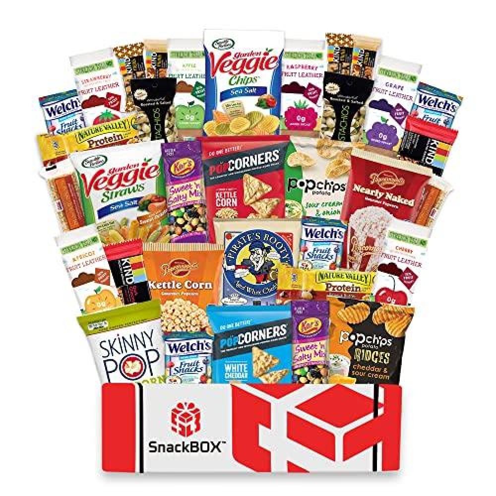 SnackBOX Gluten Free Healthy Snacks Care Package (34 Count) for College Students, Exams, Christmas, Military, Finals, Office and Gift Ideas. Over 3 LBS of Chips, Popcorn, and granola Bars.