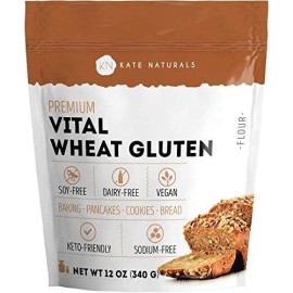 Vital Wheat gluten for Bread Making, Baking & Seitan (12oz) - Kate Naturals Natural Powder for Bread Machine Non-gMO, High Protein Flour, Low carb Bread for Vegan gluten & Keto
