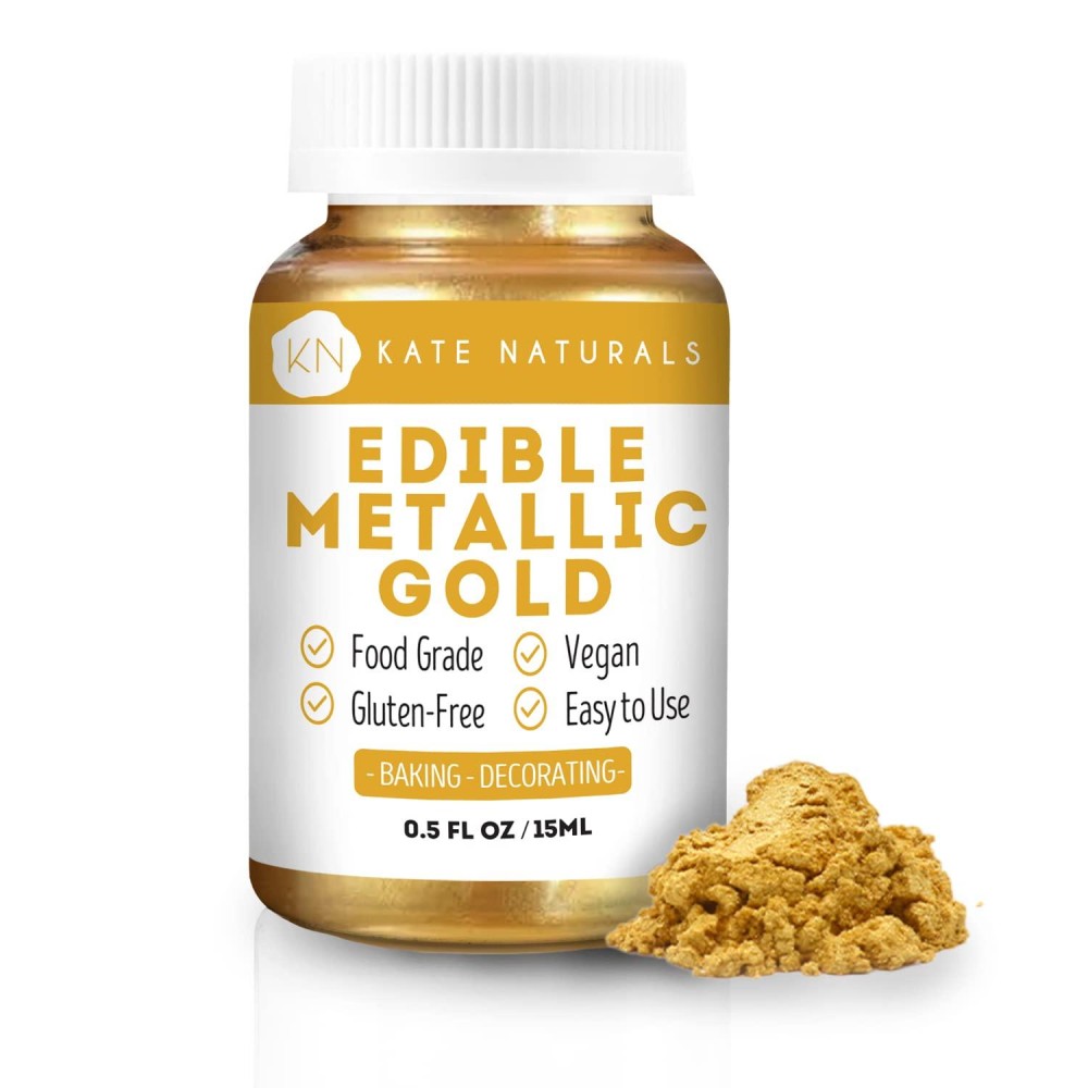 Edible Metallic Gold Dust For Cake Decorating Edibles & Cookies - Kate Naturals Vegan & Gluten-Free Easy-To-Use Formula For Baking, Chocolate, Kids (5Oz14G)