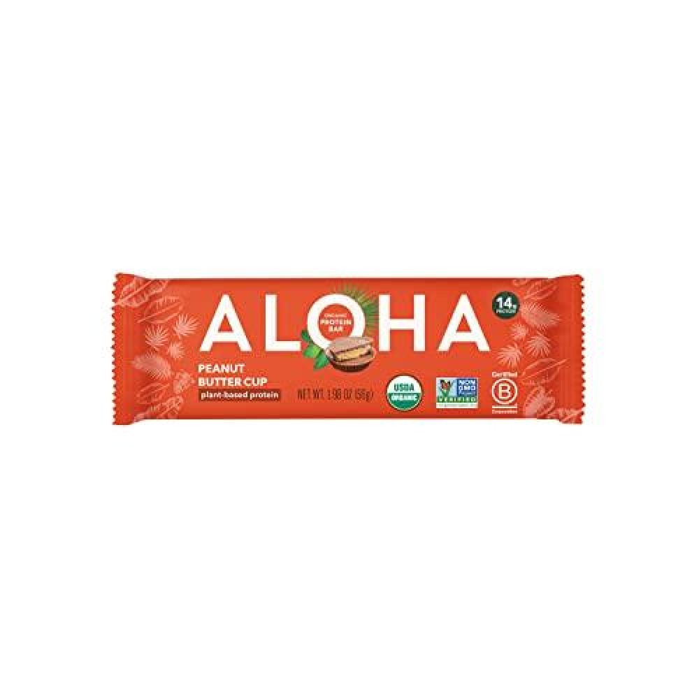 ALOHA Organic Plant Based Protein Bars - Peanut Butter cup Bar - Vegan, Low Sugar, gluten-Free, Paleo, Low carb, Non-gMO, No Stevia, No Erythritol