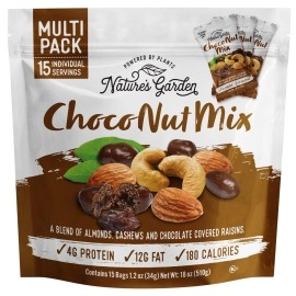 Natures Garden Choco Nut Mix, Chocolate Covered Raisins, Nut Mix, Almonds, Cashews, Cholesterol Free, Sodium Free, No Artificial Ingredients - 12 Oz Bags (15 Individual Servings)