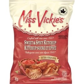 Miss VickieAs Kettle-cooked Sweet & Spicy Ketchup Potato chips 40 gram 4 Pack - comes in a crush Proof Box Imported from canada Family Size chips Bundle Pack Amazing canadian Snacks