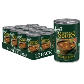 Amy's Soup, Vegan, Organic Minestrone, (Pasta, Beans and Veggies) Low Fat, 14.1 oz (Pack of 12)