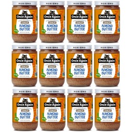 Once Again Natural Crunchy Almond Butter 16Oz - Roasted - Salt Free Unsweetened - Gluten Free Certified Peanut Free Vegan Kosher Paleo - Glass Jar - Case Of 12