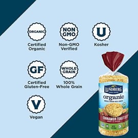 Lundberg Organic Brown Rice Cakes, Cinnamon Toast, 9.5Oz, Gluten-Free, Vegan, Whole Grain, Kosher, Usda Certified Organic, Non-Gmo Verified