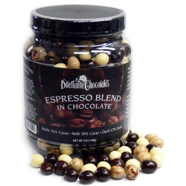 Chocolate Covered Espresso Coffee Bean Blend Jar | Made with Premium Ingredients | 3-Pound Bulk Jar | Features White, Milk, and Dark Chocolate Coffee Beans | Delicious Caffeinated Treats | By Dilettante Chocolates