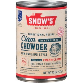 Snows New England Clam Chowder, 15 Oz Can (Pack Of 12) - 13G Protein Per Serving - Ready-To-Serve Authentic New England Style Recipe