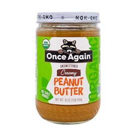 Once Again Organic Creamy Peanut Butter 16Oz - Salt Free Unsweetened - Usda Organic Gluten Free Certified Vegan Kosher - Glass Jar