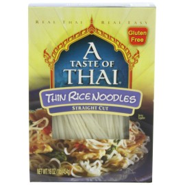 A Taste Of Thai Thin Rice Noodles - 16Oz Pack Of 6 Made Of Jasmine Rice Use In Stir-Fries Soups Stews Great Side Dish Or Vegan Meal Gluten-Free No Preservatives No Trans Fats No Msg