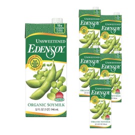 Edensoy Unsweetened Eden Organic Soymilk, Non-Gmo, Usa Whole Soy (Soya) Milk, Non-Dairy, Vegan, Plain, Shelf Stable, 32 Oz (6-Pack)