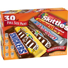 M&Ms, Snickers, 3 Musketeers, Skittles & Starburst Full Size Chocolate Candy Variety Mix 56.11-Ounce 30-Count Box
