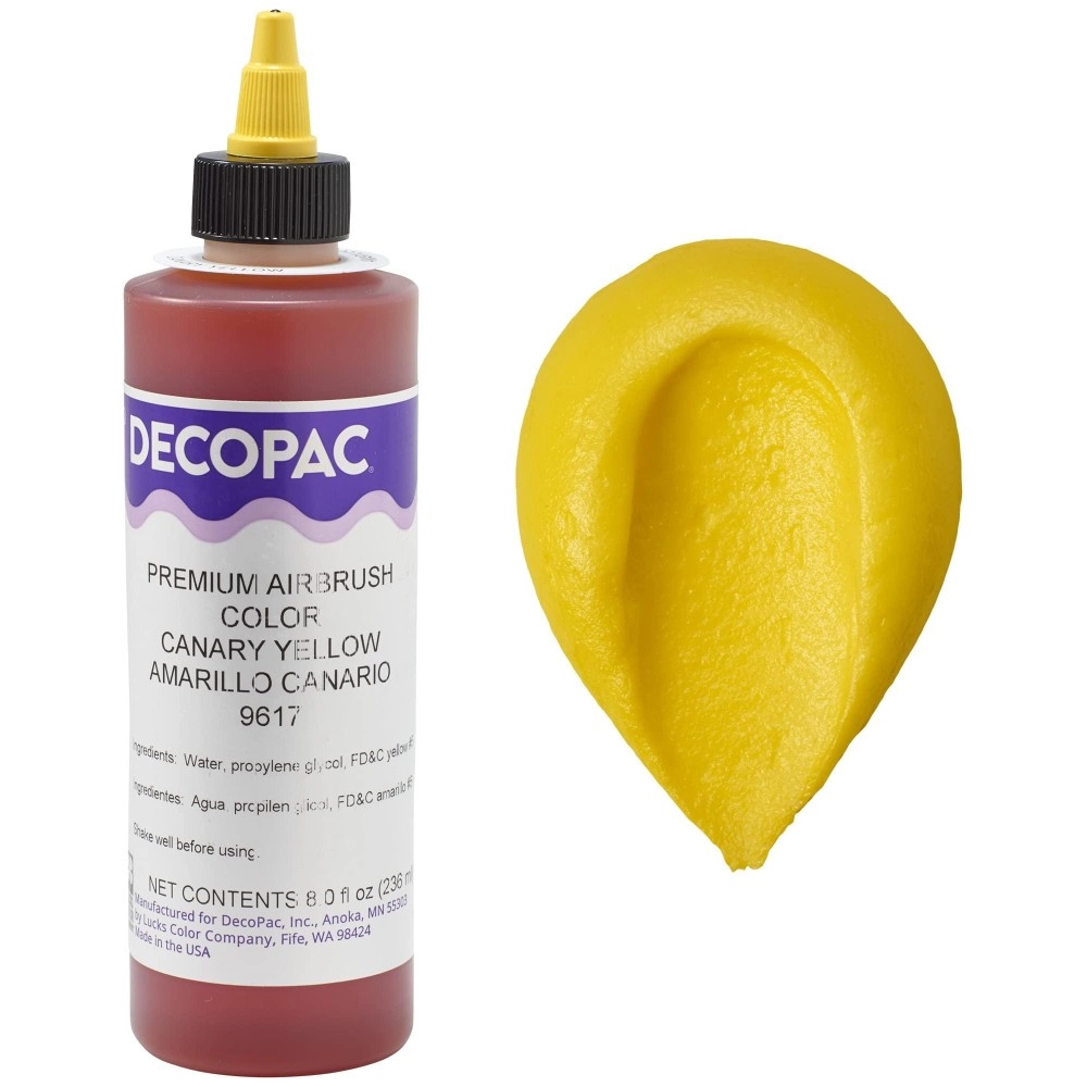 DecoPac Canary Yellow Food Coloring, 8 Fl Oz Airbrush Food Color, Edible Airbrush For Cake Decorating, Cookie Airbrush Coloring, Food Airbrush Kit Add-on, Airbrushes For Cake Decorating 8Fl Oz
