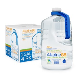Alkaline88 Purified Ionized Water With Himalayan Minerals, 1 Gallon (4 Pack), 88Ph Balance With Electroytes For Deliciously Smooth Taste, 100 Recyclable