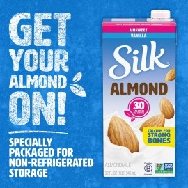 Silk Shelf-Stable Almondmilk, Unsweetened Vanilla, Dairy-Free, Vegan, Non-Gmo Project Verified, 1 Quart