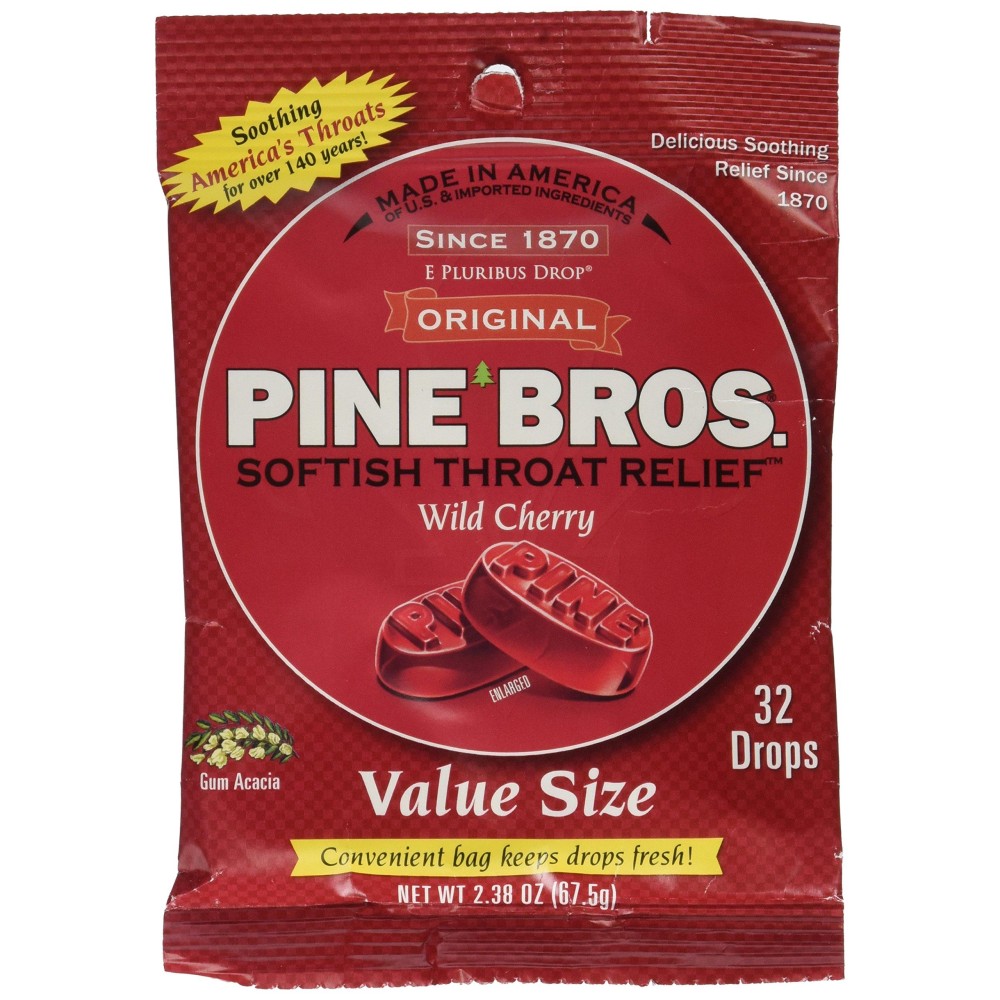 Pine Bros. Softish Throat Drops Value Size Wild Cherry - 32 Drops, Pack of 3