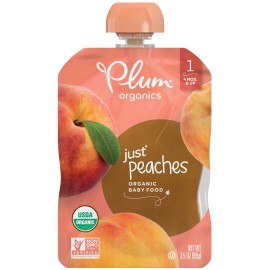 Plum Organics Baby Food Pouch Stage 1 Peach Puree 3.5 Ounce Fresh Organic Food Squeeze For Babies Kids Toddlers
