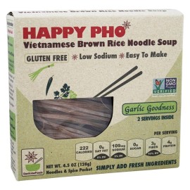 Happy Pho Garlic Goodness Vietnamese Brown Rice Noodle Soup 4.5 Ounce - 6 Per Case.