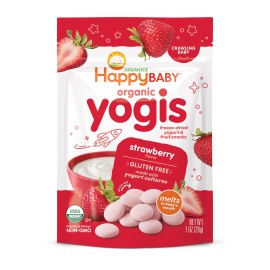 Happy Baby Organic Yogis Freeze-Dried Yogurt & Fruit Snacks Strawberry 1 Ounce Bag Organic Gluten-Free Easy To Chew Probiotic Snacks For Babies & Toddlers
