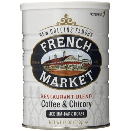 French Market Coffee, Coffee And Chicory Restaurant Blend, Medium-Dark Roast Ground Coffee, 12 Ounce Metal Can