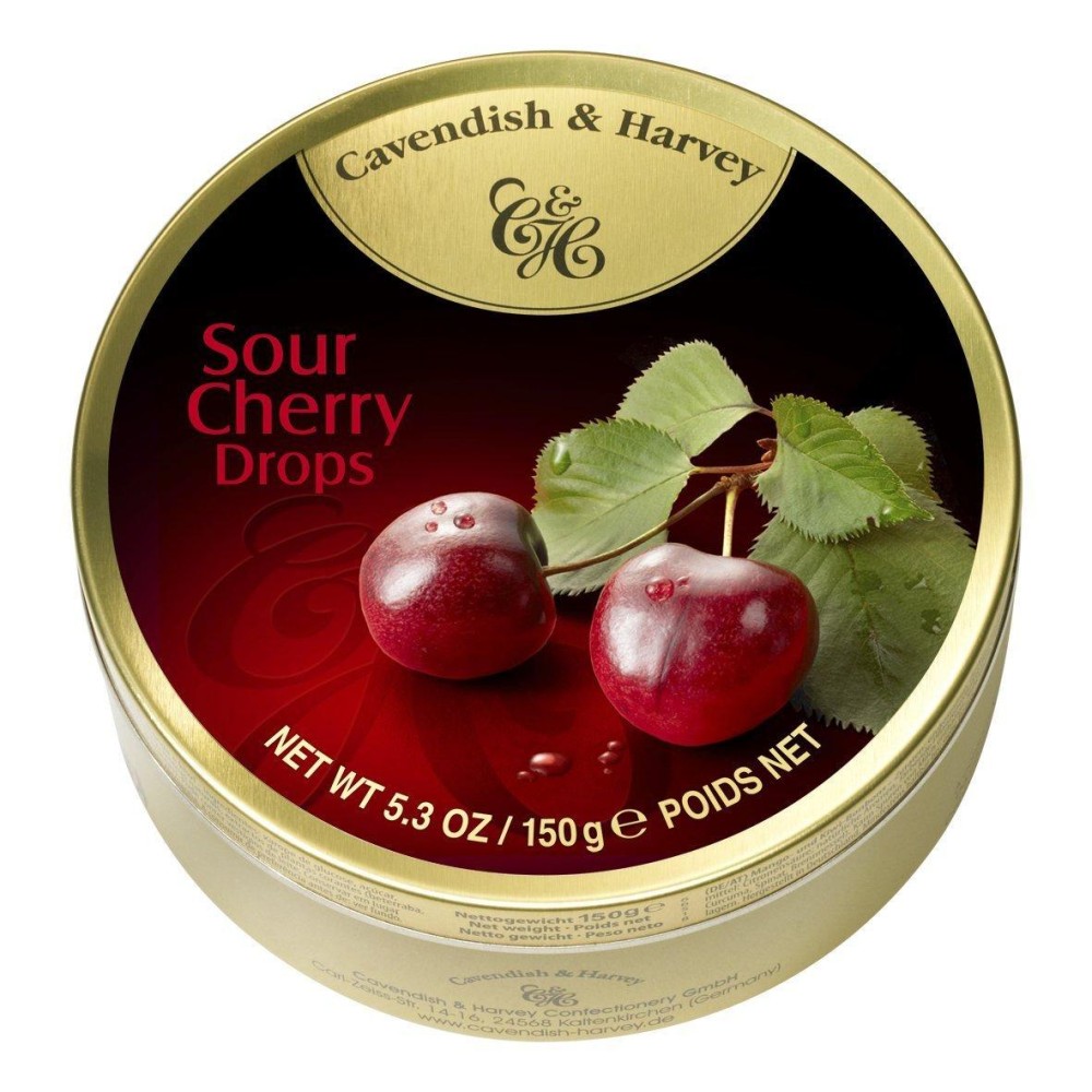 Cavendish And Harvey Candy (3 Pack) Fruit Hard Candy Tin 5.3 Ounces Imported German Candy (Sour Cherry Drops)