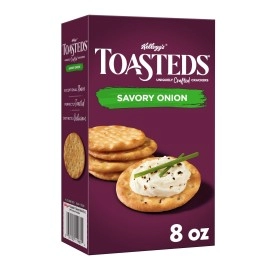 Toasteds Crackers, Party Snacks, Savory Onion, 8oz Box (1 Box)