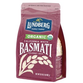 Lundberg Family Farms - Organic California White Basmati Rice, Pleasant Aroma, Fluffy Texture, Won'T Clump When Cooked, Gluten-Free, Non-Gmo, Usda Certified Organic, Vegan, Kosher (32 Oz)