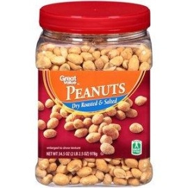 Great Value Dry Roasted & Salted Peanuts, 34.5 Oz