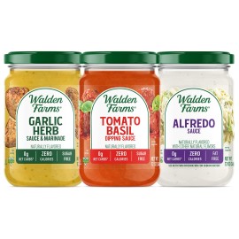 Walden Farms Pasta Sauce Variety Pack, 12 oz Jars, Sugar, Fat, Calorie, and Dairy Free for Pasta Noodles, Chicken, and Fresh Recipes, Thick and Creamy, Vegan Friendly, Light Alfredo, Tomato Basil Marinara, Garlic Herb Sauce