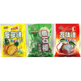 Hong Yuan Pineapple Guava Lychee Candy 3 Pack Bundle 12.3 oz Dakeyi