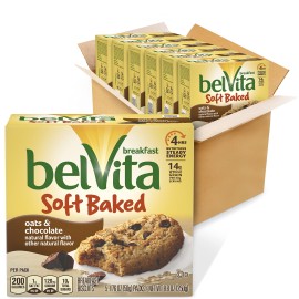 belVita Soft Baked Oats & Chocolate Breakfast Biscuits, 6 Boxes of 5 Packs (1 Biscuit Per Pack)