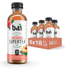 Bai Iced Tea, Narino Peach, Antioxidant Infused Supertea, Crafted with Real Tea (Black Tea, White Tea), 18 Fl Oz (Pack of 6)