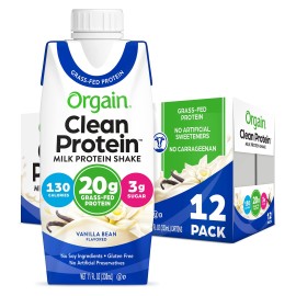 Orgain Grass Fed Clean Protein Shake, Vanilla Bean - 20G Of Protein, Meal Replacement, Ready To Drink, Gluten Free, Soy Free, Kosher, 11 Fl Oz (Pack Of 12) (Packaging May Vary)