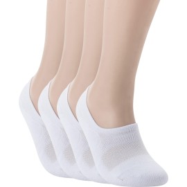 Pro Mountain No Show Socks Women Cotton Cushion Footies Liner S M L Xl Sneakers Workout Loafer Footies Flats Us Women Shoe Size 6-8 White 4 Pack