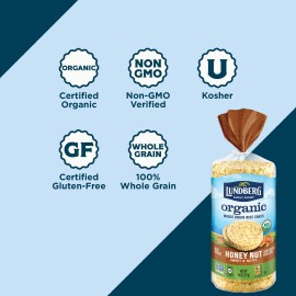 Lundberg Organic Brown Rice Cakes, Honey Nut, 9.6Oz(Pack Of 12), Gluten-Free, Whole Grain, Kosher, Usda Certified Organic, Non-Gmo Verified