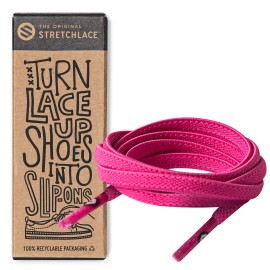 The Original Stretchlace - Flat Elastic Shoelaces, Stretch Shoe Laces For Adult Sneakers, Stylish Shoe Laces For Elderly, Kids, And People With Special Needs, Neon Pink, 40In