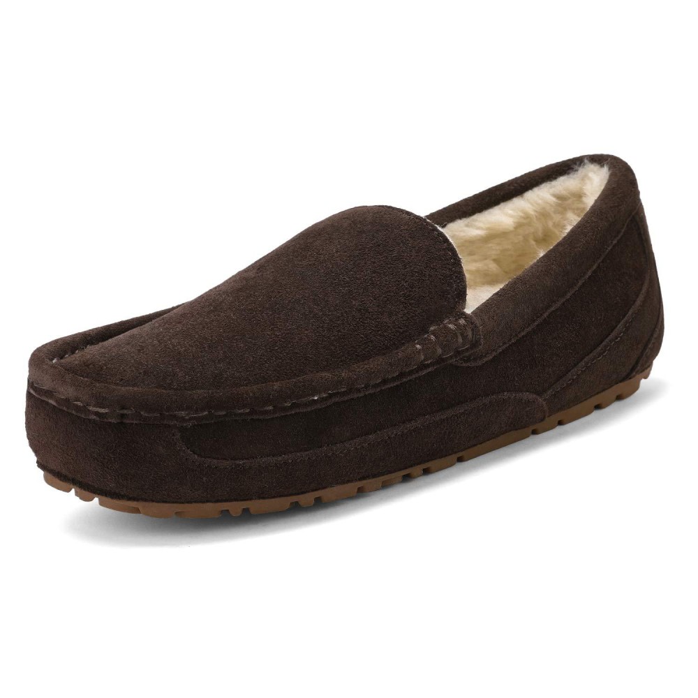 Dream Pairs Mens Au-Loafer-01 House Slippers Moccasin Indoor Outdoor Fuzzy Furry Loafers Suede Leather Warm Comfortable Shoes Size 95, Brown