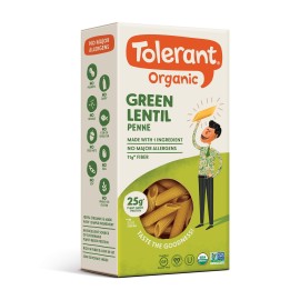 Tolerant Organic Green Lentil Elbows Pasta (8 Oz) - Free From Allergens - Gluten Free Vegan Paleo Plant Based Protein Pasta - Non Gmo Kosher - Made With 1 Single Ingredient