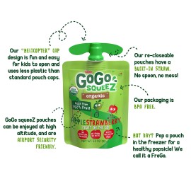 Gogo Squeez Organic Applesauce, Apple Strawberry, 3.2 Ounce (4 Pouches), Gluten Free, Vegan Friendly, Unsweetened Applesauce, Recloseable, Bpa Free Pouches