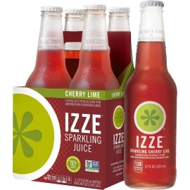 Izze Sparkling Juice, Cherry Lime, 12 Oz Glass Bottles, 4 Count