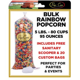 Rainbow Popcorn-Pops Corn - Gourmet Popcorn Bulkwholesale Popcorn - 5 Gal-80 Cups-95 Oz-Free Sanitary Scooper 20 Gift Bags Included