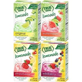 True Citrus Drink Mix Variety Pack, Strawberry Lemonade, Wildberry Lemonade, Original Limeade & Watermelon Limeade | Made From Real Lemon & Limes | Water Flavor Packets & Water Enhancer With Stevia
