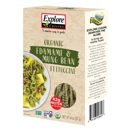 Explore Cuisine Organic Edamame & Mung Bean Fettuccine - 8 Oz - Easy-To-Make Pasta - High In Plant-Based Protein - Non-Gmo Gluten Free