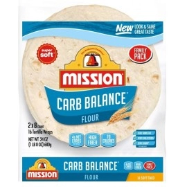 Mission Carb Balance Soft Taco Flour Tortilla'S 2/8 Family Pack Crc Kosher 24 Oz 16 Tortillas